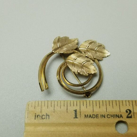 Vintage Van Dell 12k Yellow Gold Filled Three Leaf Brooch, Signed Lapel Pin - Picture 5 of 7